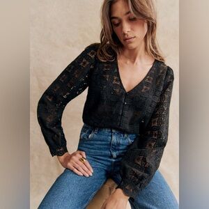 Sézane black lace Gaya blouse 38/6